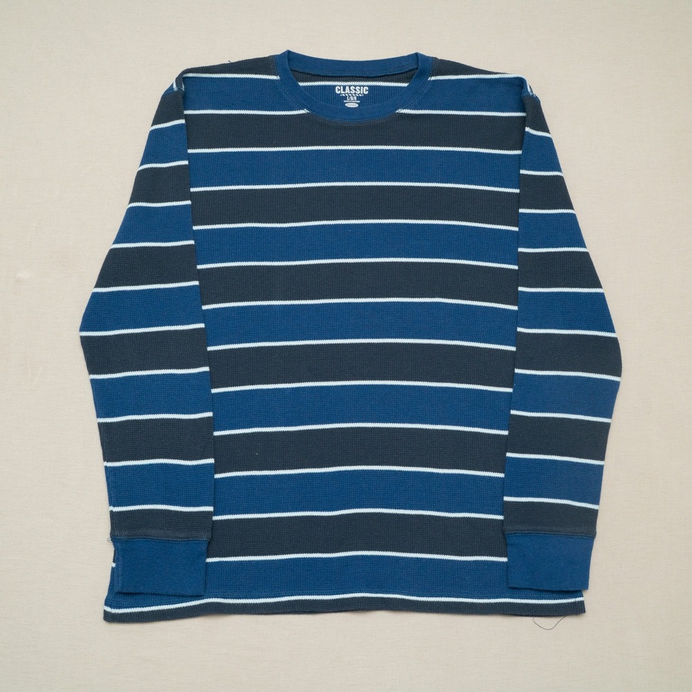 Vintage 2000s Y2k Old Navy Blue Striped Long Sleeve Thermal T Shirt Adult L